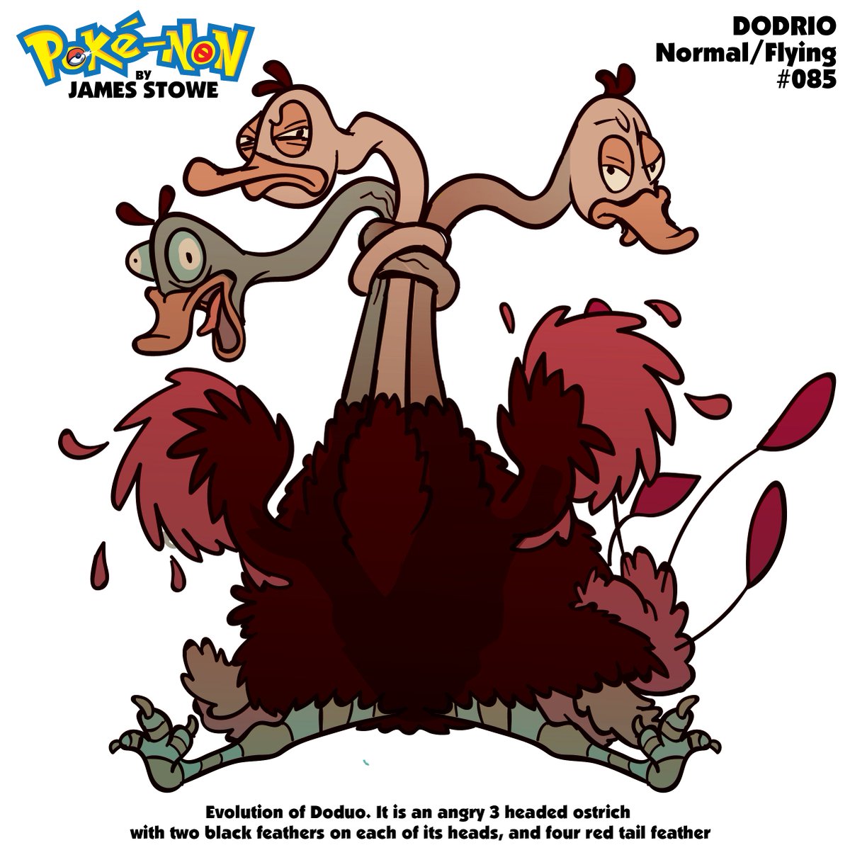 jamesstowe's tweet image. Gen 1 #Pokénon 085: My version of #Dodrio as described to me by my son who is a huge Pokémon fan. I only use his description, no reference. The second image is the official on brand look on that #Pokémon. #dailysketch #dailydraw #pokenon #monsterdesign