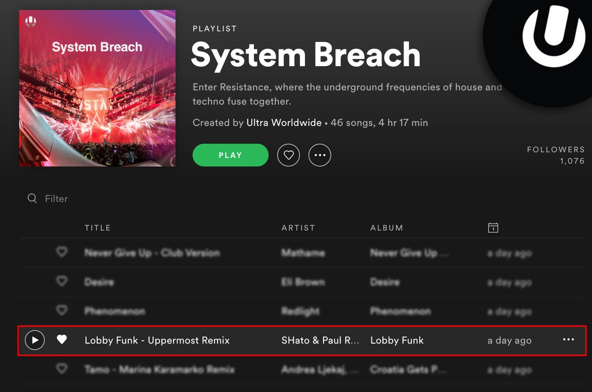 OMG 😱 'Lobby Funk (<a href="/uppermostmusic/">Uppermost</a> Remix)' on the Spotify playlist of legendary <a href="/ultrarecords/">Ultra Records</a> 🎉 Thank you!