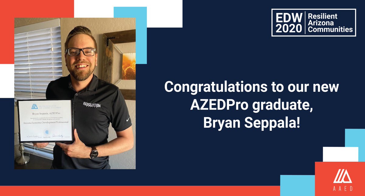 _AAED's tweet photo. Congratulations, @seppala_bryan!

#aaedaz #edw2020 #econdevweek #resilientaz #azedpro https://t.co/45SFtxziUM