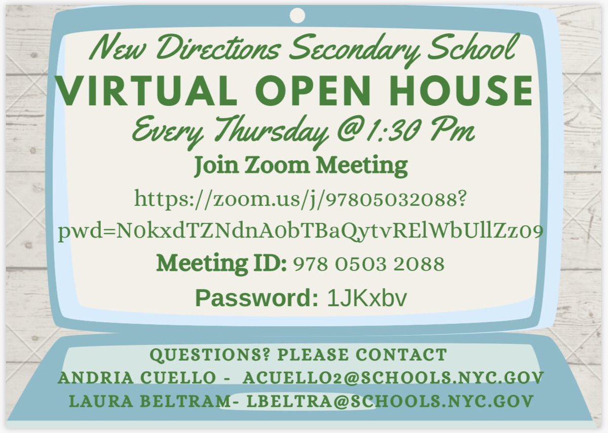 Join New Directions Virtual Open House Thurs! #nycdoe #access #citywide #transferhighschools #championsforchildren #bronx #nyc