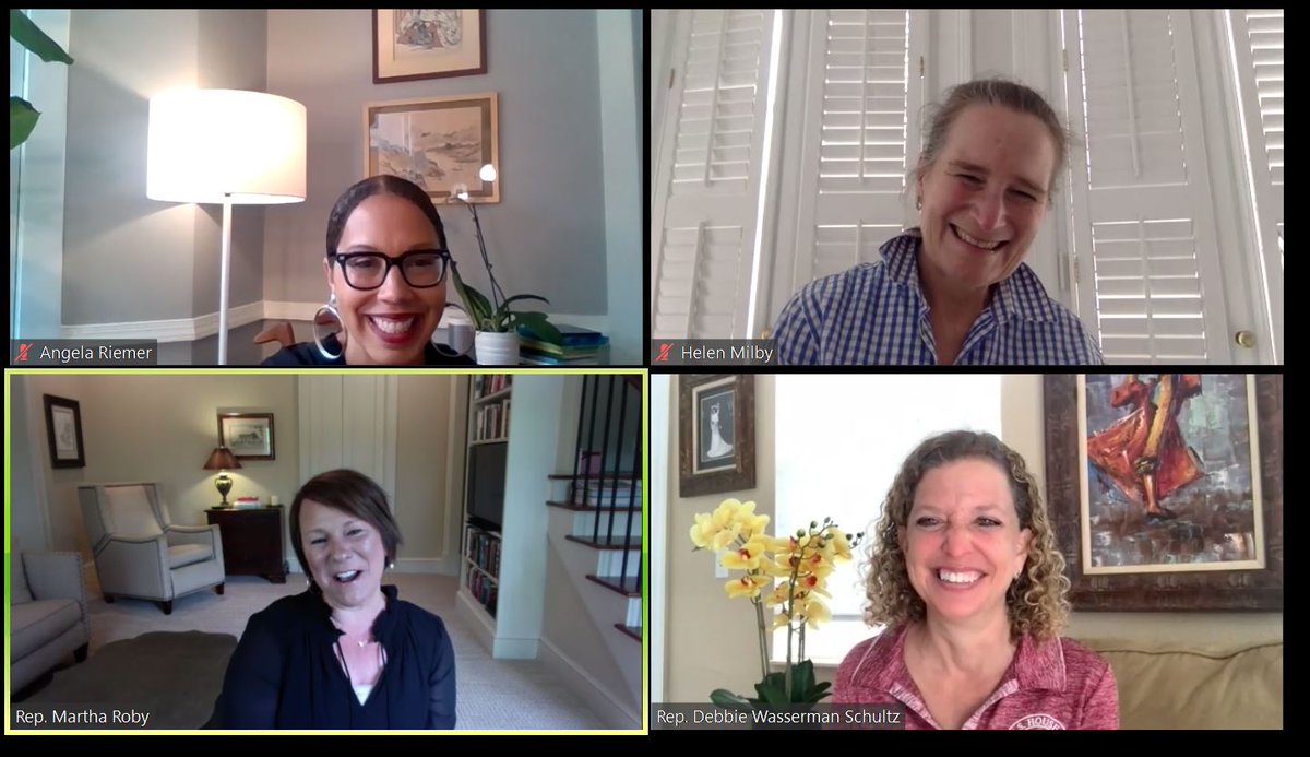 _GlobalWIN's tweet photo. This morning, we were joined by @DWStweets and @RepMarthaRoby, both Honorary Co-Chairs, for a discussion moderated by @AngelaRiemer and @helenmilby to discuss how COVID-19 is affecting women professionally and personally. We hope everyone has a great Mother's Day weekend!💜🌸 https://t.co/dYmZfvGwou