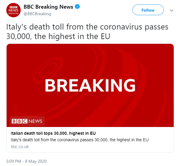 msm_monitor's tweet photo. When you want to mislead people into thinking the UK no longer has the worst death toll in Europe. Note the wording 'in the EU'. The UK is no longer in the EU. That's devious. https://t.co/BlNupMrawW