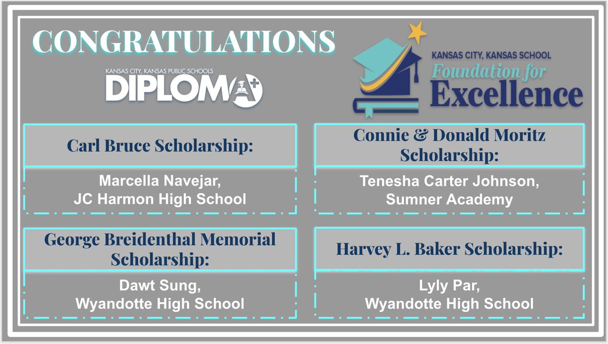 KCKDiplomaPlus's tweet photo. More good news for the Class of 2020! We are so excited to congratulate the @KCKS_Foundation Scholarship Winners! We are so proud of you! @kckschools #kckpsontrack @jcharmonhigh @kckps_sumner @WyandotteHigh https://t.co/EMhCrBOHAV