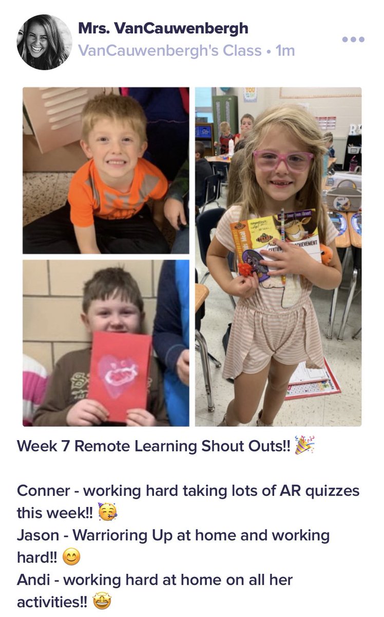 Mrs_VanC's tweet photo. Week 7 Remote Learning Shout Outs for Mrs. VanC’s First Grade Class!! 🥳 #warriorup @GoshenLocal https://t.co/XCrzBPOOYU