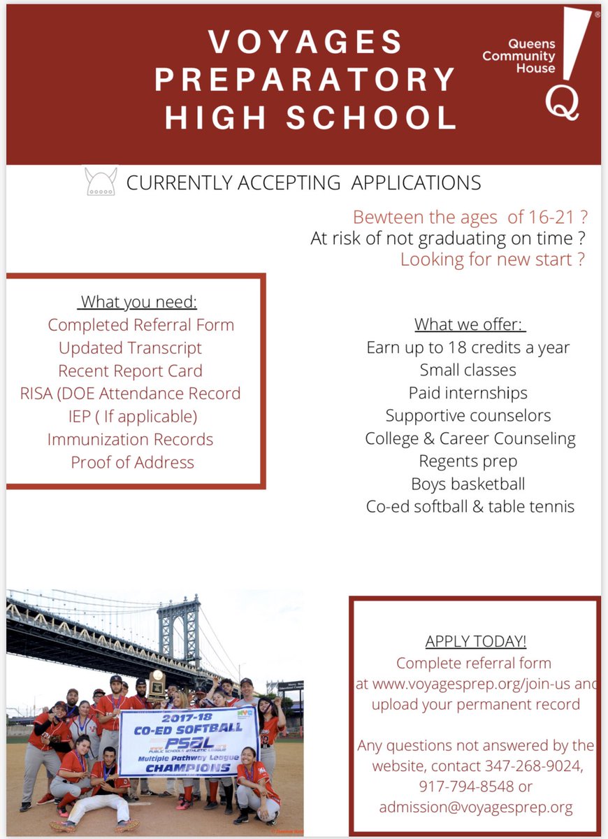 Voyages Prep HS is currently accepting applications #nycdoe #access #citywide #transferhighschools #championsforchildren #queens #nyc