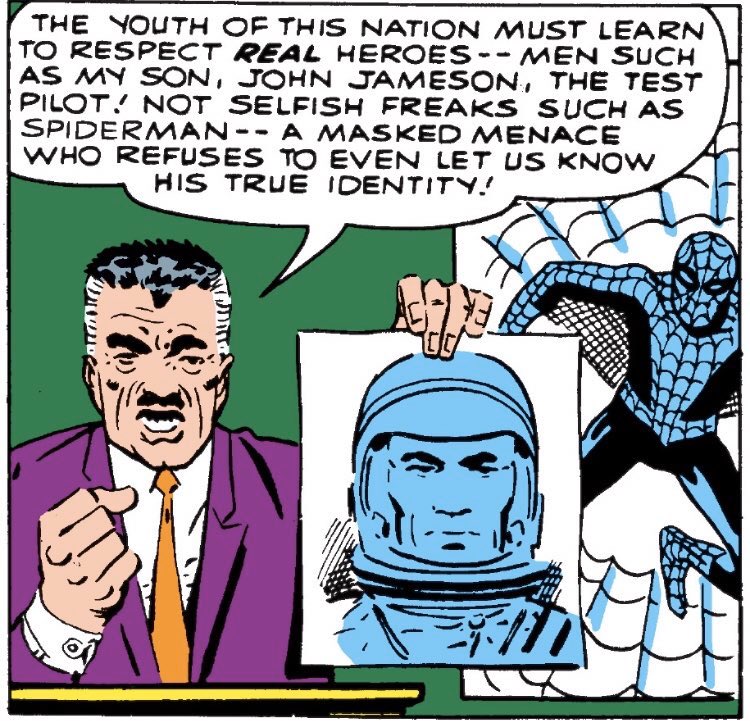 スパイダーマンよりリアル社会で働いてる人の方がヒーローという話、スタン・リーがJJJの口を通じて50年以上前に書いてる。ちょっと遅かったなバンクシー 