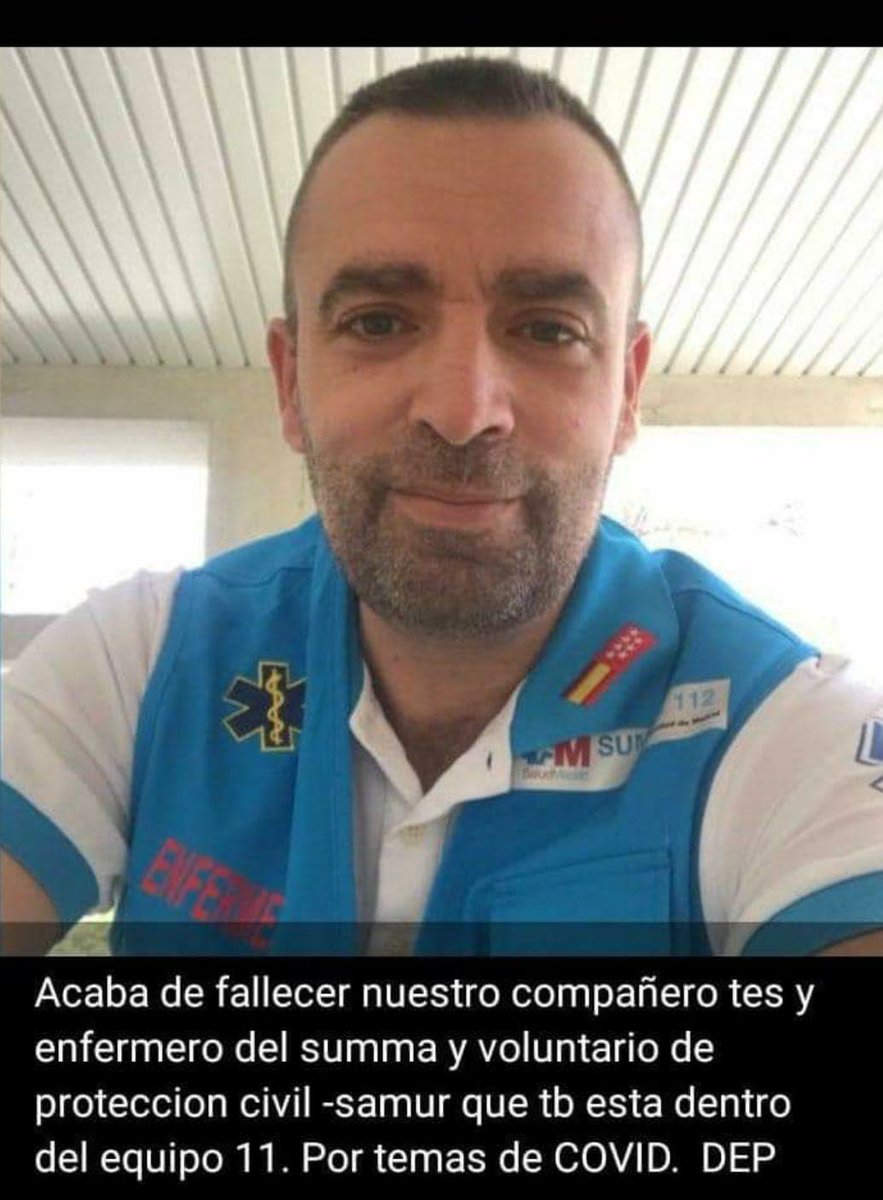 pimer_pc's tweet photo. Triste noticia la de ayer, Sergio enfermero de @SUMMA112 y #voluntario en @samur_pc falleció ayer por la tarde al salir de su turno.

Sus compañeros intentaron salvarle la vida,pero no pudo ser.

D.E.P https://t.co/FzBizEEIhG