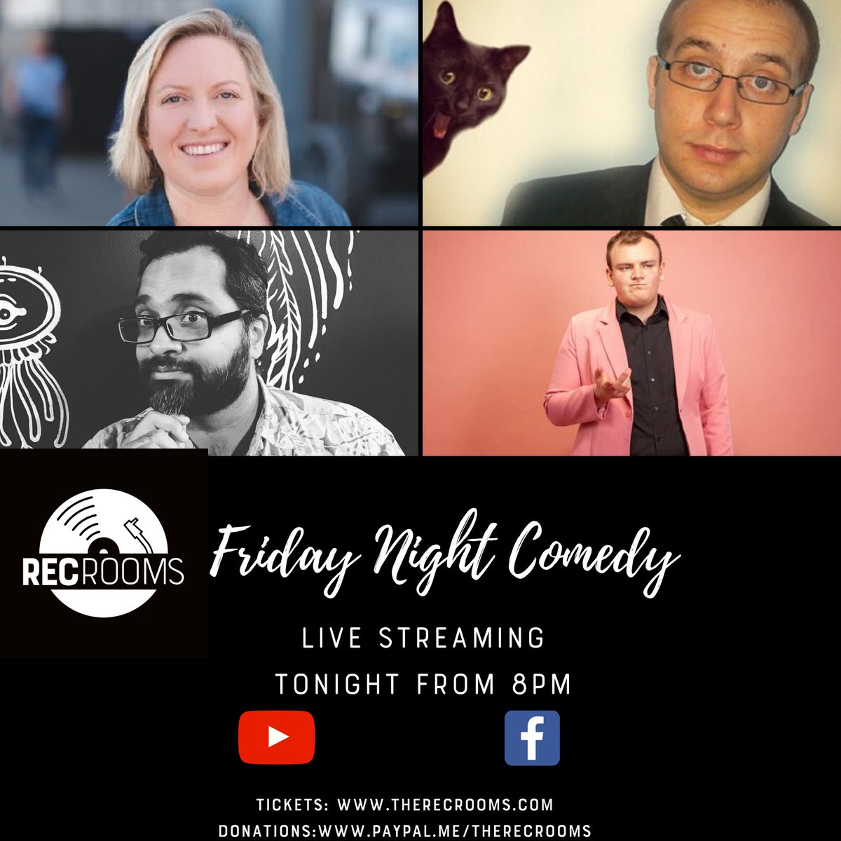 Tonight from 8pm the Rec Rooms comedy night is back and this time we've gone global! Join us on YouTube and FB to have some belly laughs with @StandUpAndrew, @rabiahcomedy, <a href="/neilsinghcomedy/">Neil Singh</a> &amp; <a href="/SabanKaz/">S Kazim</a>
#livestandup #standupcomedy #livestream ow.ly/IKm450zAWWX