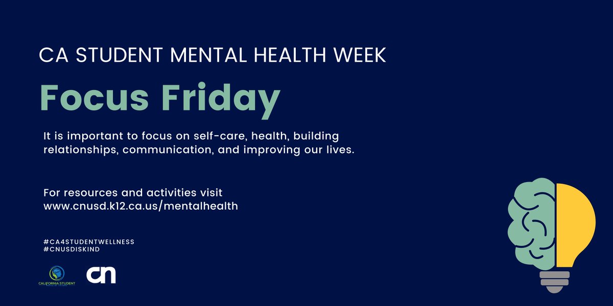 CNUSD's tweet photo. Self-care can be simple, such as reading a book, writing in a journal, practicing mindfulness. How are you focusing on self-care this week?
Find self-care activities and more here: https://t.co/gDnMATYEcE.
#CA4StudentWellness #CNUSDisKind https://t.co/00Jt0wFjiV