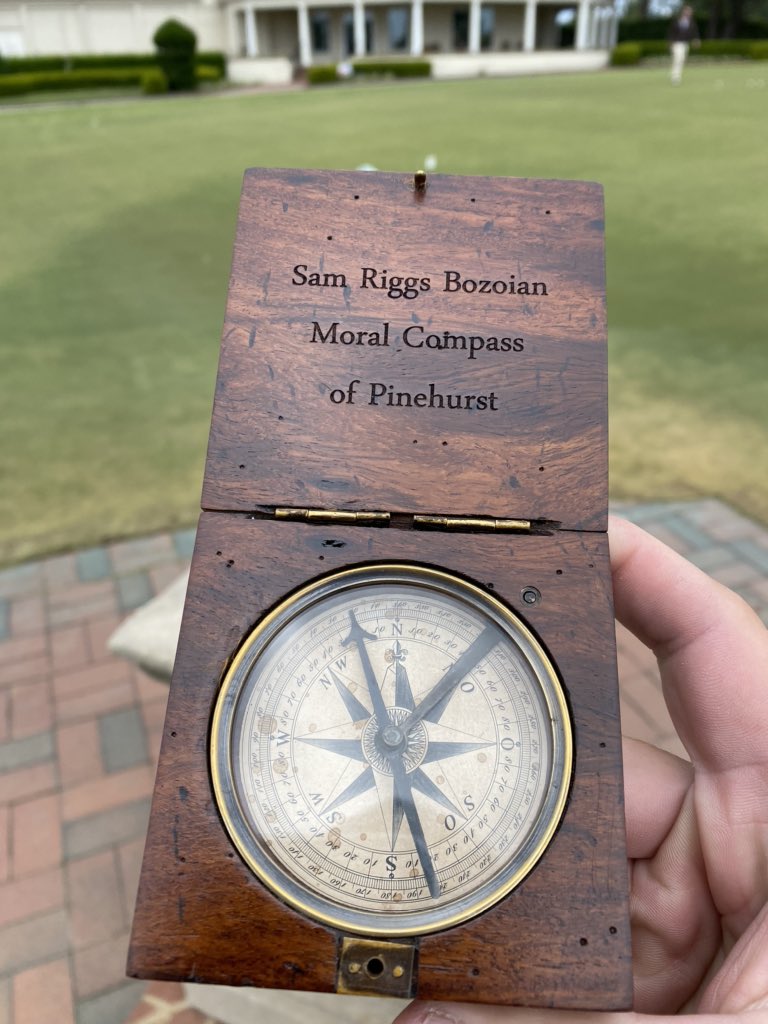 RiggsBarstool's tweet photo. Weeks ago I narc’ed on ppl sneaking onto Pinehurst no. 4 &amp; driving carts all over the place. Not allowed. @FrankieBorrelli said “what are you, the moral compass of Pinehurst?” Yesterday my friend &amp; Pinehurst president Tom Pashley gave me this.

Pashley gets it. Pinehurst gets it. https://t.co/plN89YA5cJ
