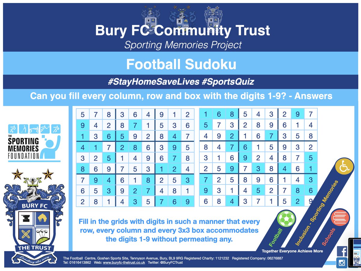 BuryFCTrust's tweet photo. 📣 ANSWERS 📣

Did you manage to fill in all the squares in yesterdays Sudoku? Hope you enjoyed it and see you next week.📝👍

If you want more sign up for @SportsMemNet #SportingPink or visit: https://t.co/nzEnC0owO8

@BuryRelics @SMN_Manchester @BuryFCWV @BuryFCBoysGirls https://t.co/Fwa4rCsZyd