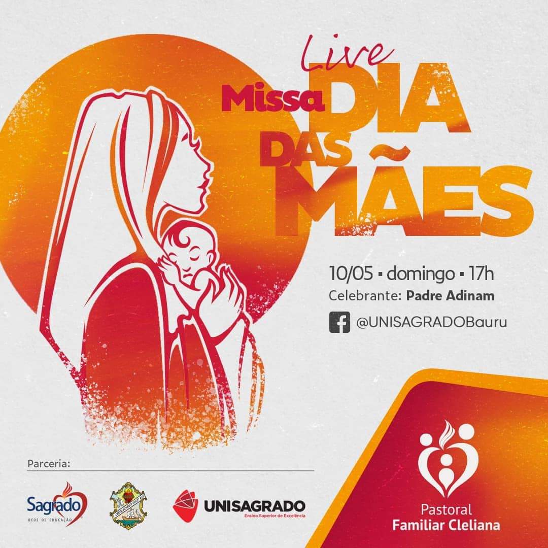 Neste domingo de Dia das Mães (10/05), vamos celebrar com uma Missa Live! 🥰❤️
Através do facebook do UNISAGRADO você poderá acompanhar a celebração que será conduzida pelo Pe. Adinam às 17h00 🙏🙏
Participe!! 🤗😍💕

#Unisagrado #Pastoral #Missa #DiaDasMães