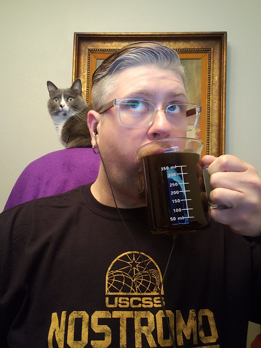 Wonderboy25's tweet photo. We're ready to go beyond the stars. Also coffee is super Scientific. #missoncontrol #catdad #coffeetime https://t.co/tPV3QckgJz