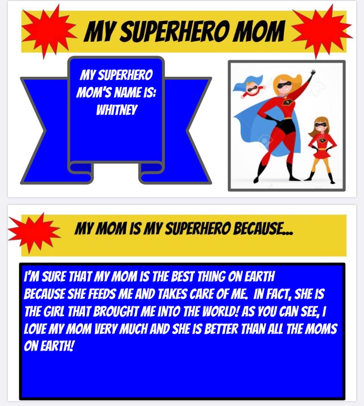 HeatherLeverett's tweet photo. Persuasive writing about why your mom is a superhero! Let’s here it for the moms! ❤️ 🦸‍♀️ We couldn’t do school@home without you (and the dads, grandparents, siblings, and guardians)! Thank you!!!!
#CISDRocks @RH_Staff #MothersDay https://t.co/y6D8PMdz0r