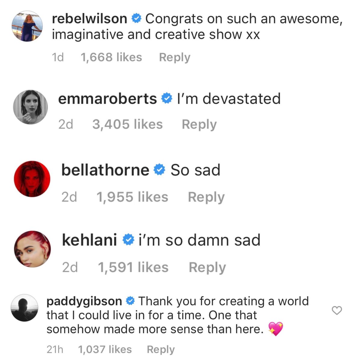A lot of celebrities were also sad about the news.
