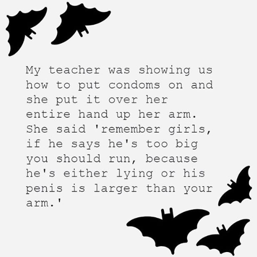 ProjectWgs's tweet photo. If someone says they are too big for the condom, they also make them in XL 😉 so just say you can wait until you get them!! Don’t ever feel pressured into having sex without protection + be confident and secure in your standing.
#spookysexed https://t.co/FfAl20vtWu
