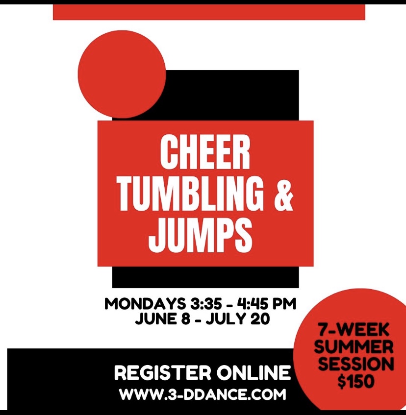Hello Cheer family! See msg from Coaches

3-D Dance is offering an amazing opportunity for our girls! This is not required, but I do highly suggest it if you're interested. If your child wants to make varsity next year, they MUST work on their jumps. I can't stress that enough!
