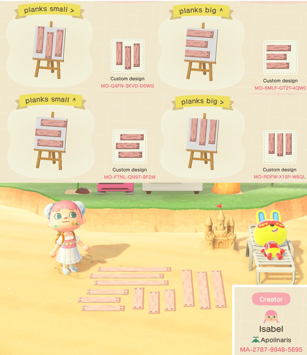 issabelley_ac's tweet photo. posted this earlier but the quality sucked. I designed some planks to be used as a path thing #AnimalCrossing #ACNH #animalcrossingdesigns https://t.co/R807l2D7zg