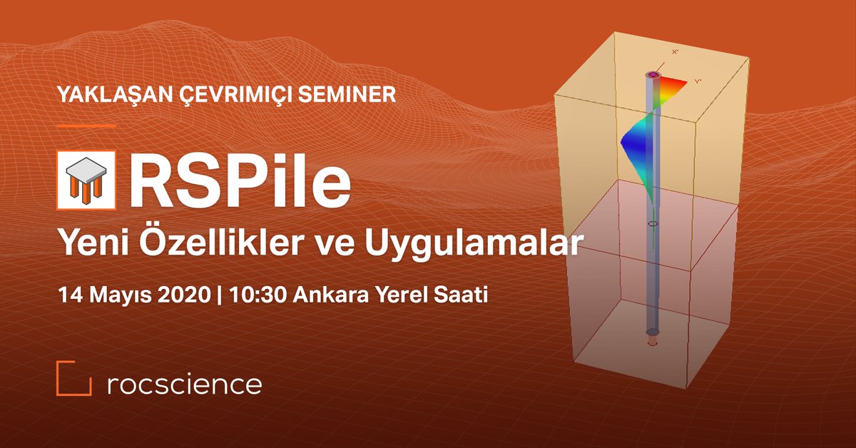 Rocscience's tweet photo. 14 Mayıs 2020 Perşembe günü #RSPile’ın yeni ve güçlü özellikleri üzerine gerçekleştirilecek olan özel çevrimiçi seminerinde bize katılın. Hemen kaydolun! - https://t.co/yKe5xLUV50
#Rocscience #PowerfulGeotechnicalSoftware #3DPileAnalysis #Webinar #GeotechnicalEngineering https://t.co/3qGu1lW1nN