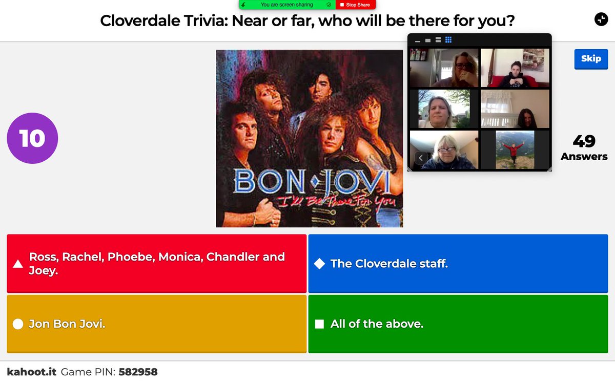 A fun game of Kahoot for our wonderful staff.  Happy educator appreciation week!  Who will be there for you? 
All of the above, actually.  But especially the Cloverdale staff.  Thanks for being there for the Cloverdale students:  near or far!  #ccsd93 <a href="/CLPrincipalD93/">Chris Pietroski</a>