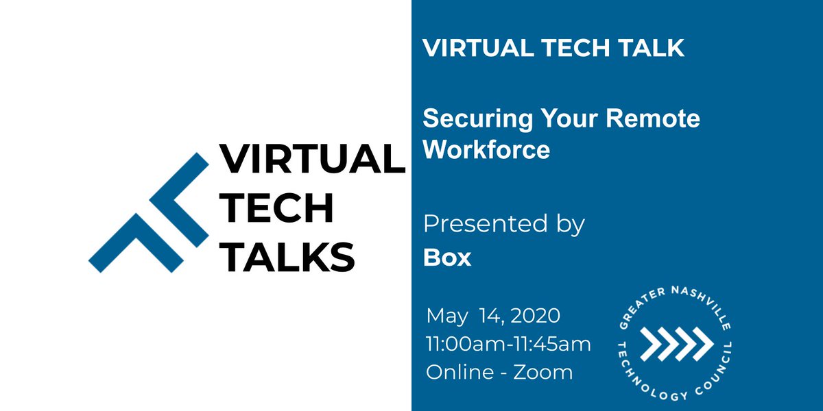 nashtechcouncil's tweet photo. Catch our next #VirtualTechTalk next week on Securing Your Remote Workplace presented by Box. Register here: https://t.co/nOii97VIW6 https://t.co/NqKVtil7Zb