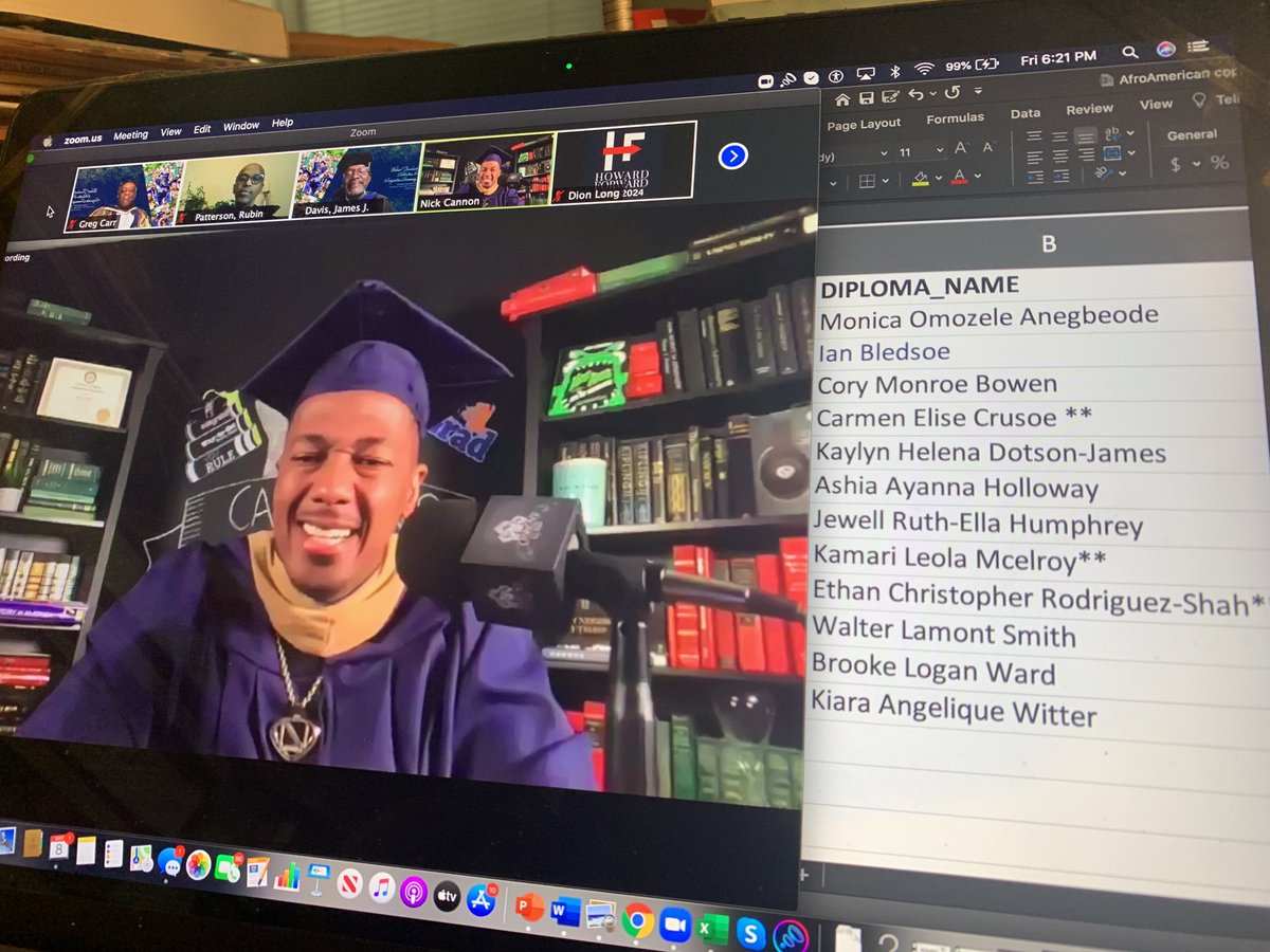 Greg Carr (@africanacarr) on Twitter photo Twelve more #HowardU graduates in Afro-American Studies cross the virtual stage in tonight’s <a href="/HU_COAS/">Howard University College of Arts and Sciences</a> Recognition Ceremony! See their names!! Speaking for his graduating class tonight is Sociology Major/Afro-American Studies Minor, Our Brother <a href="/NickCannon/">Nick Cannon</a> #HBCUsFirst Twelve more #HowardU graduates in Afro-American Studies cross the virtual stage in tonight’s <a href="/HU_COAS/">Howard University College of Arts and Sciences</a> Recognition Ceremony! See their names!! Speaking for his graduating class tonight is Sociology Major/Afro-American Studies Minor, Our Brother <a href="/NickCannon/">Nick Cannon</a> #HBCUsFirst