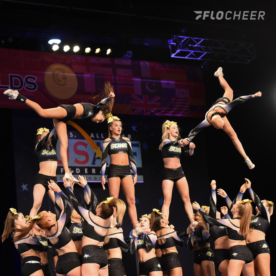 FloCheer's tweet photo. We're ษuฤฑddฤฑlษ out over the talent in the International Open All Girl division! ๐Now streaming on #FloCheer247! #CheerWorldsReplay https://t.co/5mS7RrBLox