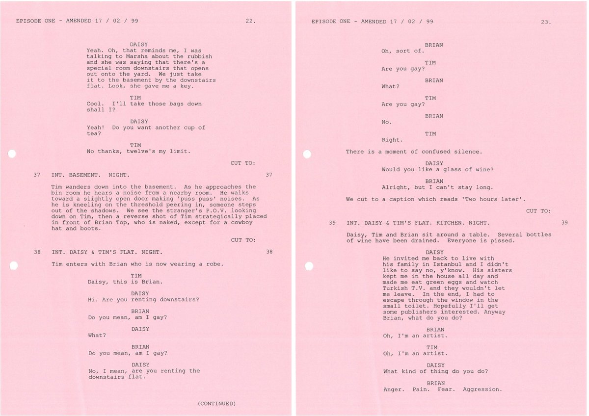 edgarwright's tweet photo. Here is the script for that last scene of 'Beginnings. #SpacedMarathon https://t.co/cxaLYky6LQ