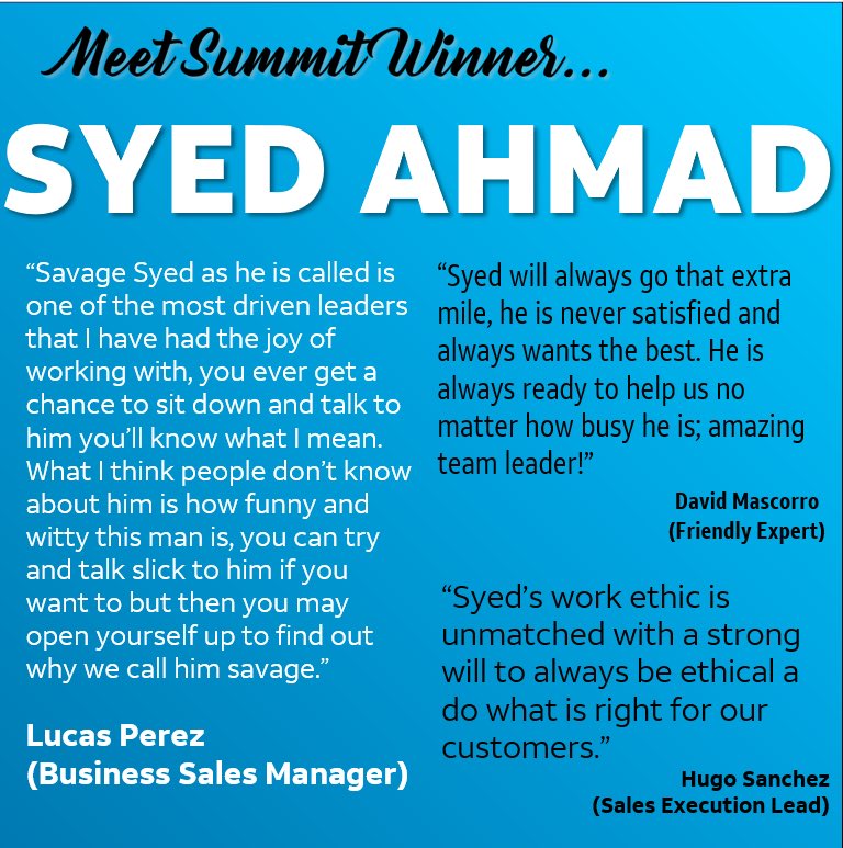 “Shoot for the moon 🌙 even if you miss you’ll land among the stars ✨ “

Well said @Syed_ATT! Being #SummitShoutoutGLM is not easy to attain but you make it easier when you aim high and push yourself. 

Awesome job representing <a href="/GreaterLakesMkt/">Greater Lakes Market 🌊</a>! 

#LifeAtATT #WeAreGLM