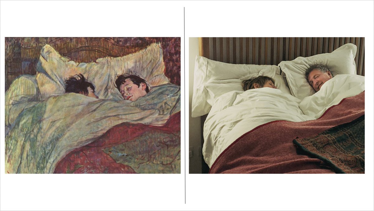 Day 49In Bed by Henri de Toulouse-Lautrec, 1893.In Bed by Molly O'Cathain, 2020. #parentalpandemicportraits