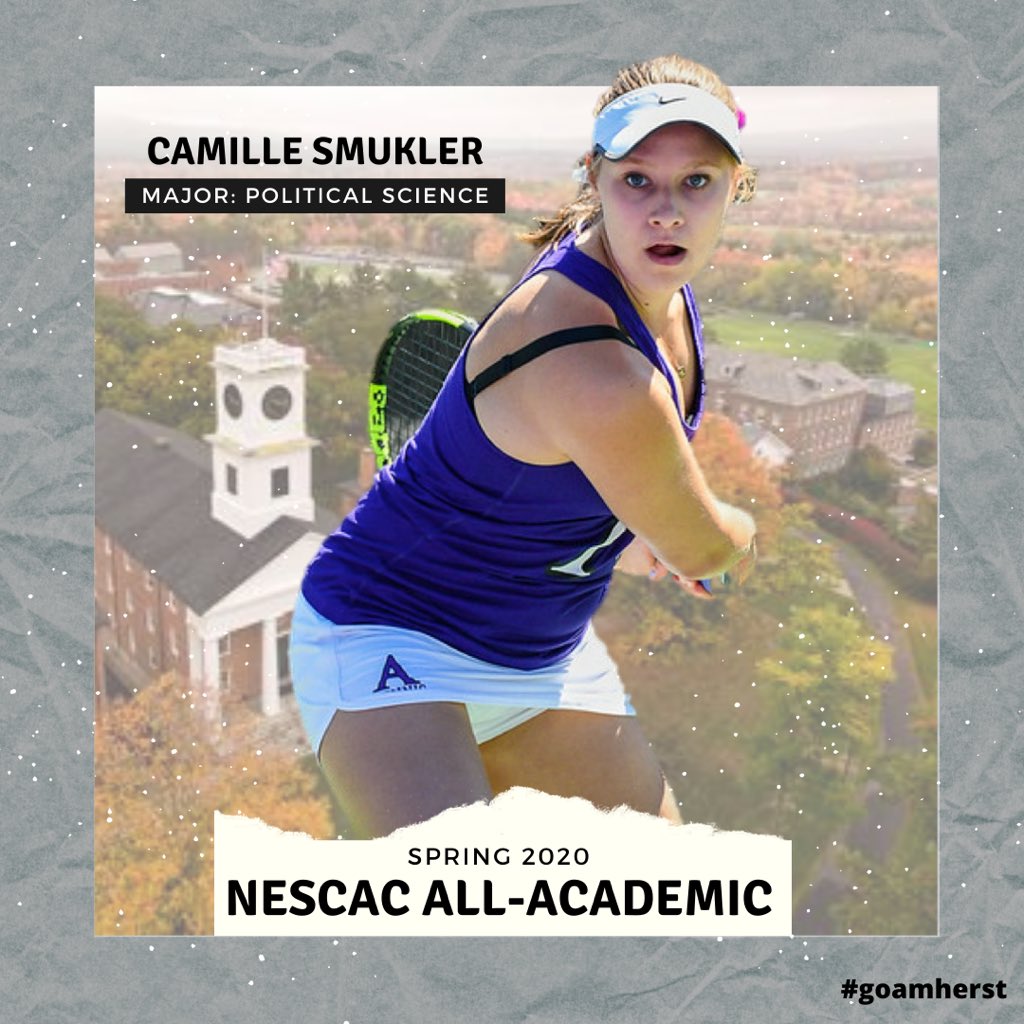 AmherstWTennis's tweet photo. Congratulations to the 7 Amherst College Women’s Tennis Players who were Selected as NESCAC All-Academic. Hats especially off to the 4 Amherst Senior Captains, who are 3x recipients of this award - Ivenitsky, Smukler, Dewire and Chen!
#BookSmartCourtSmart #SeniorSmart https://t.co/VP9dHDIUKz