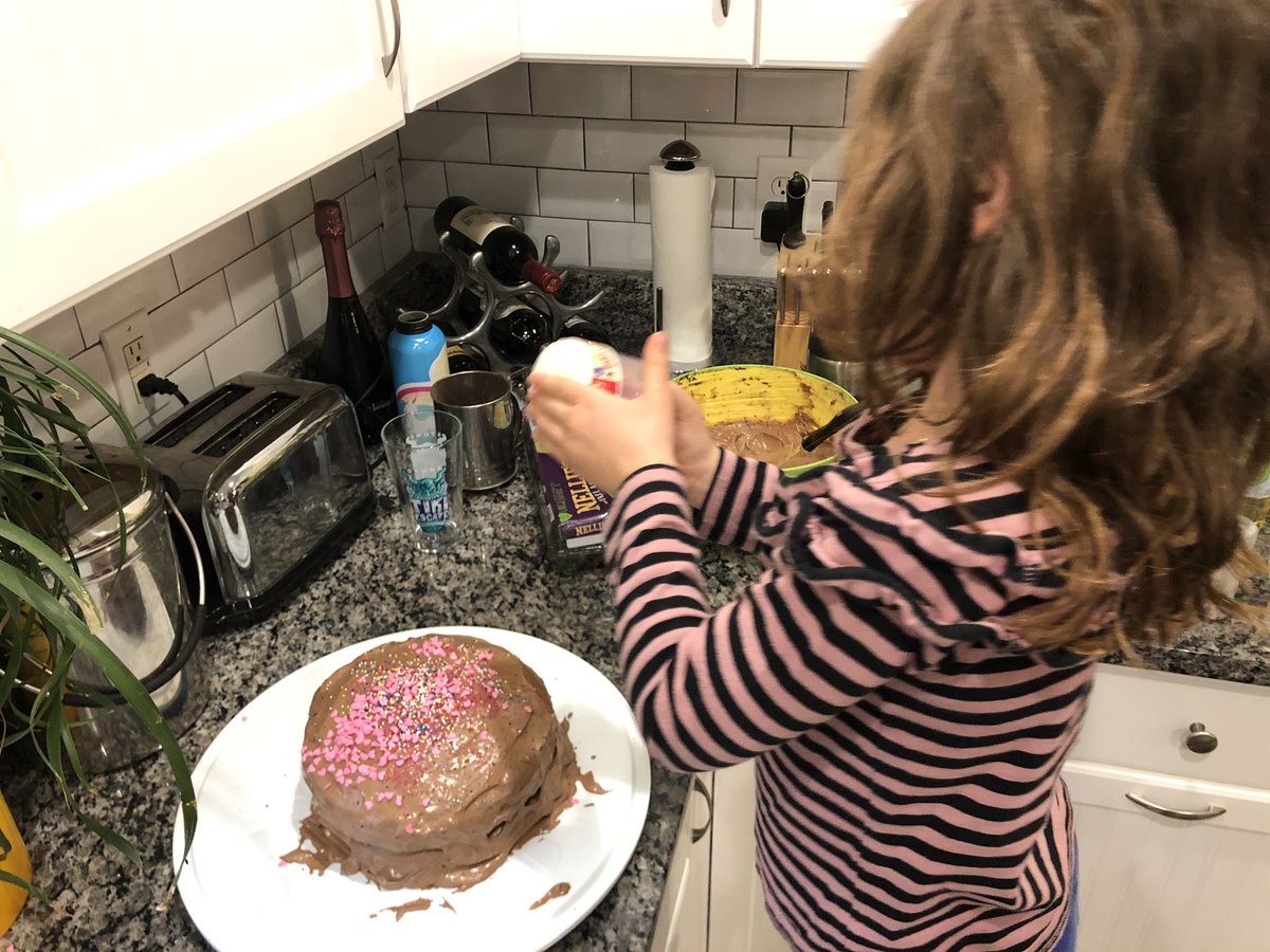 OK, so it’s not that pretty. But baking a chocolate cake from scratch was one of my daughter’s  #coronavirus bucket list. (Also, the frosting debacle was all mine.)  https://www.marthastewart.com/340315/one-bowl-chocolate-cake