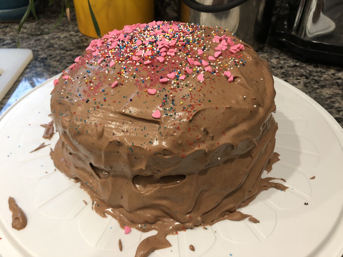 OK, so it’s not that pretty. But baking a chocolate cake from scratch was one of my daughter’s  #coronavirus bucket list. (Also, the frosting debacle was all mine.)  https://www.marthastewart.com/340315/one-bowl-chocolate-cake