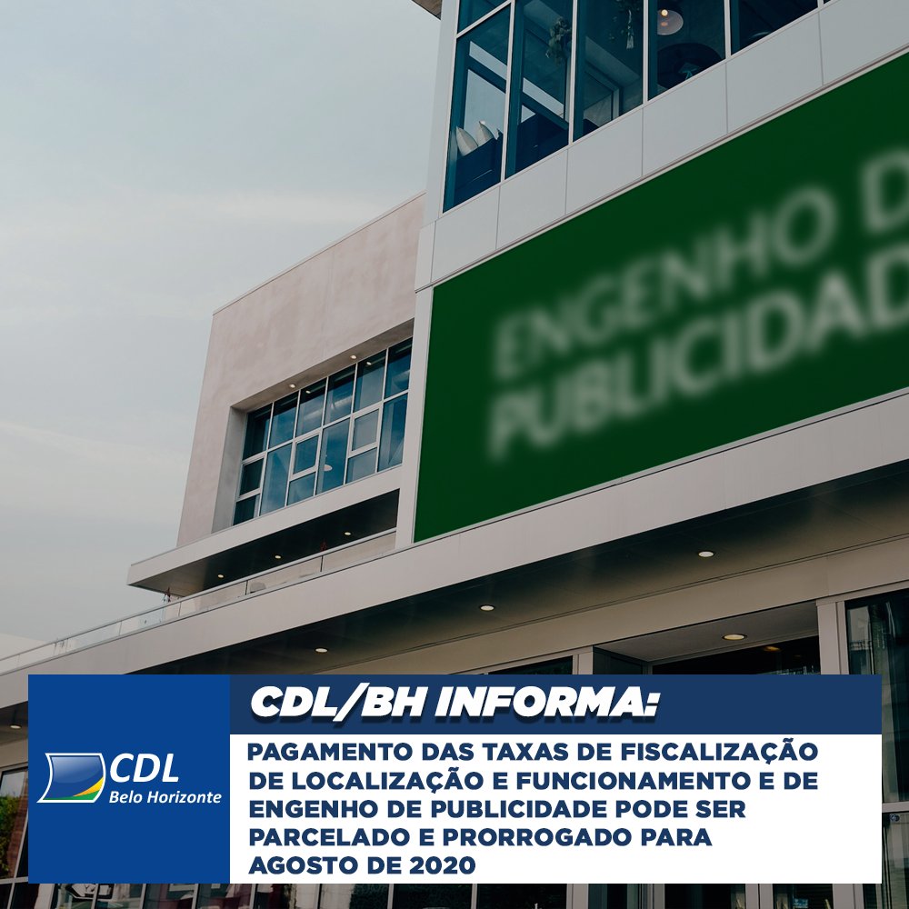 CDLBH's tweet image. CDL/BH informa: pagamento de taxa que vence na segunda é prorrogado. Confira bit.ly/2AeZUR7
