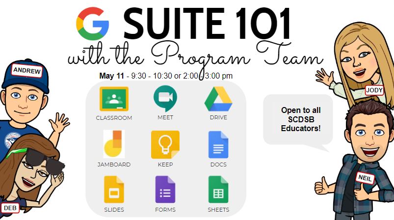 igniteincite's tweet photo. Only a few spots left for our GSuite 101 Networking Sessions on Monday, May 11th at 9:30-10:30 and 2:00-3:00. Open to all SCDSB educators. Register at: https://t.co/JKXI2jzg6V. Share ideas. Ask questions. Connect. @Bigideasinedu @CookieClass @jbennettEDU https://t.co/Z7zcrsfaO8