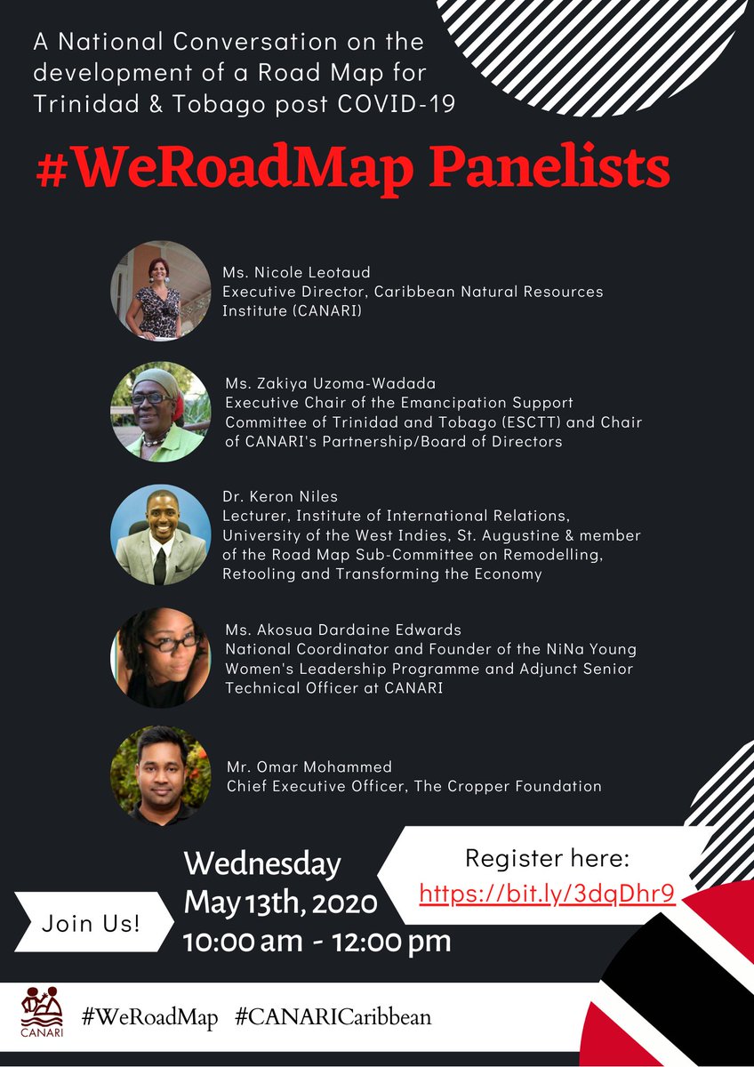 CANARICaribbean's tweet photo. #WeRoadMap
REGISTER (https://t.co/NliJwUAnn1) for #CANARICaribbean's webinar, taking place May 13, 10am-12pm Trinidad & Tobago time.
Discuss a people-centred, sustainable & resilient Road Map to Recovery post-COVID-19
#SustainableFuture #ClimateAction #GreenBlueEconomy #GE4U https://t.co/cIuMAdYl6x