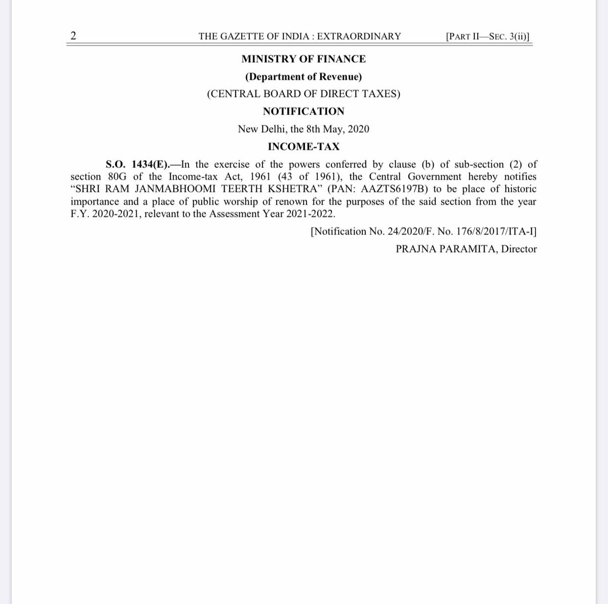 airnewsalerts's tweet photo. Govt notifies Donations to ‘Shri Ram Janmbhoomi Teerth Kshetra’ (PAN: AAZTS6197B) eligible for Income Tax Deduction. https://t.co/U7pD5XgPXr