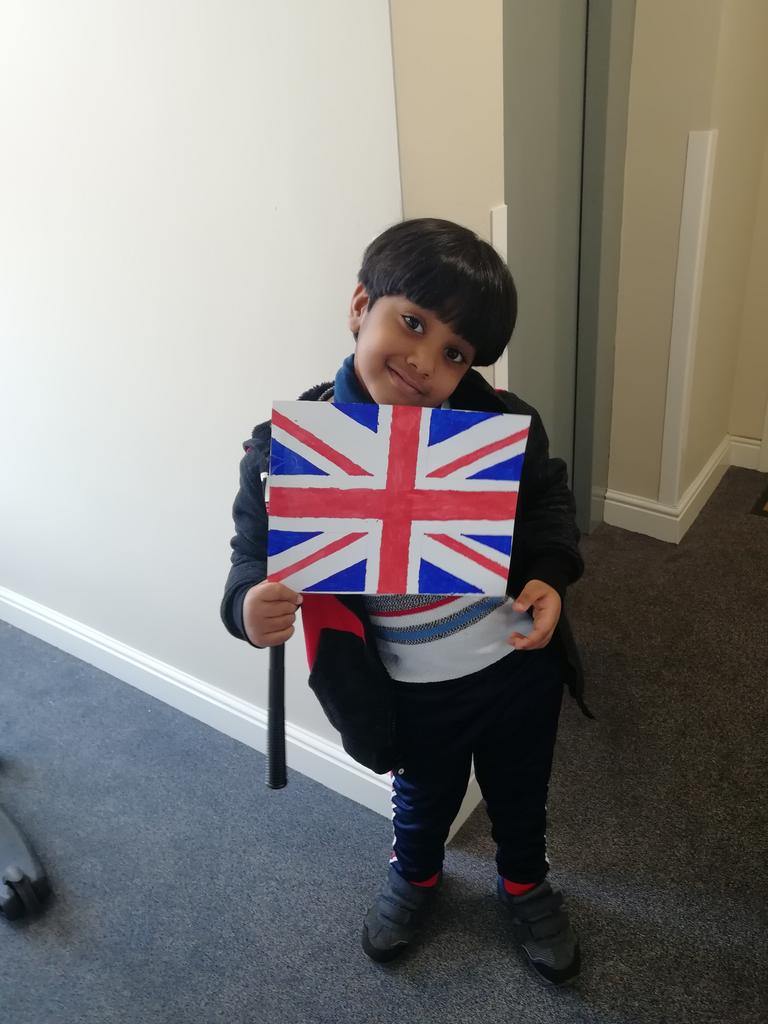 DsilvaFay's tweet photo. Bryce @GrangeEYFS.. Enjoying his very first V E Day dressed in red, white and blue !!! Painted a flag and baked some delicious bread pudding.. Thanks for the recipe Grange First... !!! https://t.co/Sq2PkARCn9