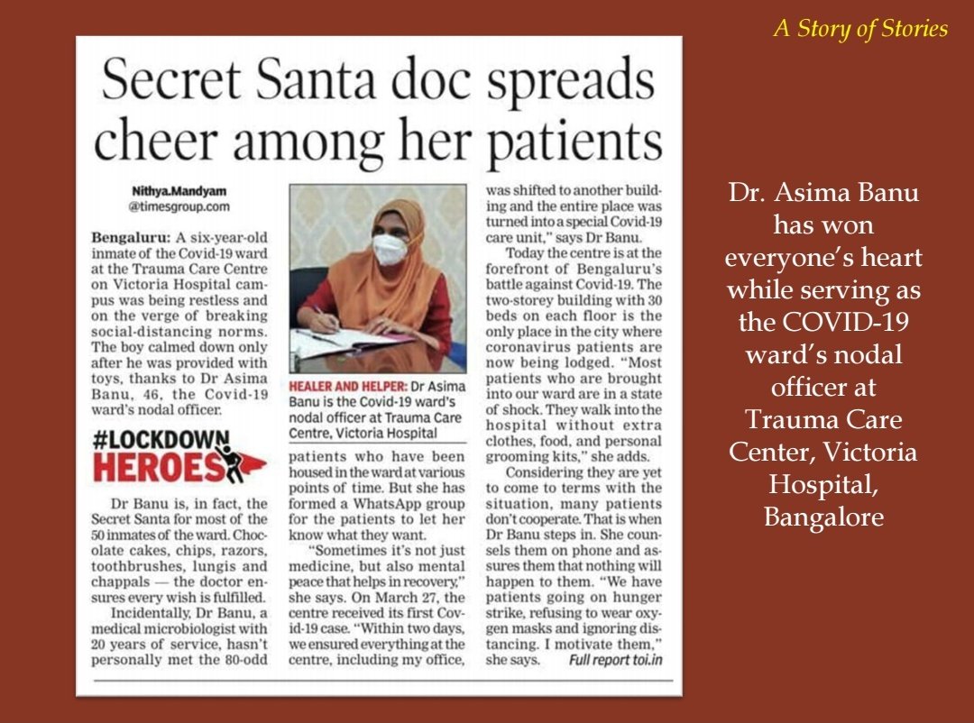 In  #Bangalore : Dr.  #AsimaBanu is, in fact, the Secret Santa for most of the 50 inmates of the ward. Chocolate cakes, chips, razors, toothbrushes, lungis and chappals — the doctor ensures every wish is fulfilled. Via  @TOIIndiaNews #lockdownMore here :  https://bit.ly/3cir6MD 