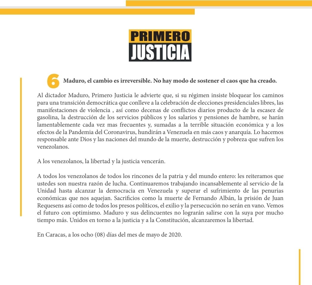 carlaangola's tweet photo. Primero Justicia rechaza y condena sucesos en el lugares del litoral vzolano. "Son acciones, como lo sucedido el 30 de abril de 2019, que terminan frustrando a nuestro pueblo y destrozando la confianza entre quienes luchamos por el cambio político" (SIGUE). https://t.co/qw8faPga5w