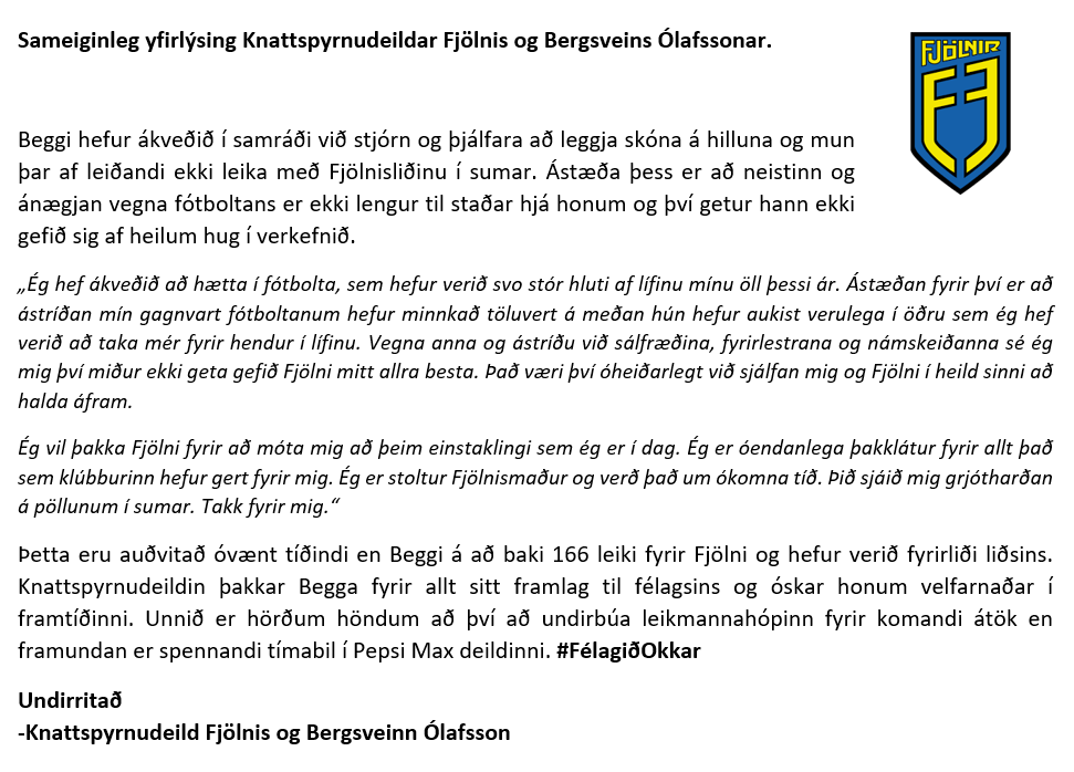 Fjolnir_FC's tweet photo. Sameiginleg yfirlýsing Fjölnis og Bergsveins Ólafssonar. https://t.co/jM2OkyKp75