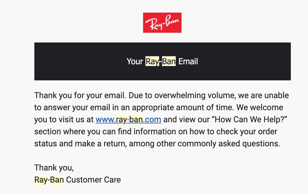Ray-Ban On Twitter: @emmaleedunn Hello, We Are Sorry For The Experience  You've Please Contact Us Directly At And We Will Do Our Best To Help During  These Days We 