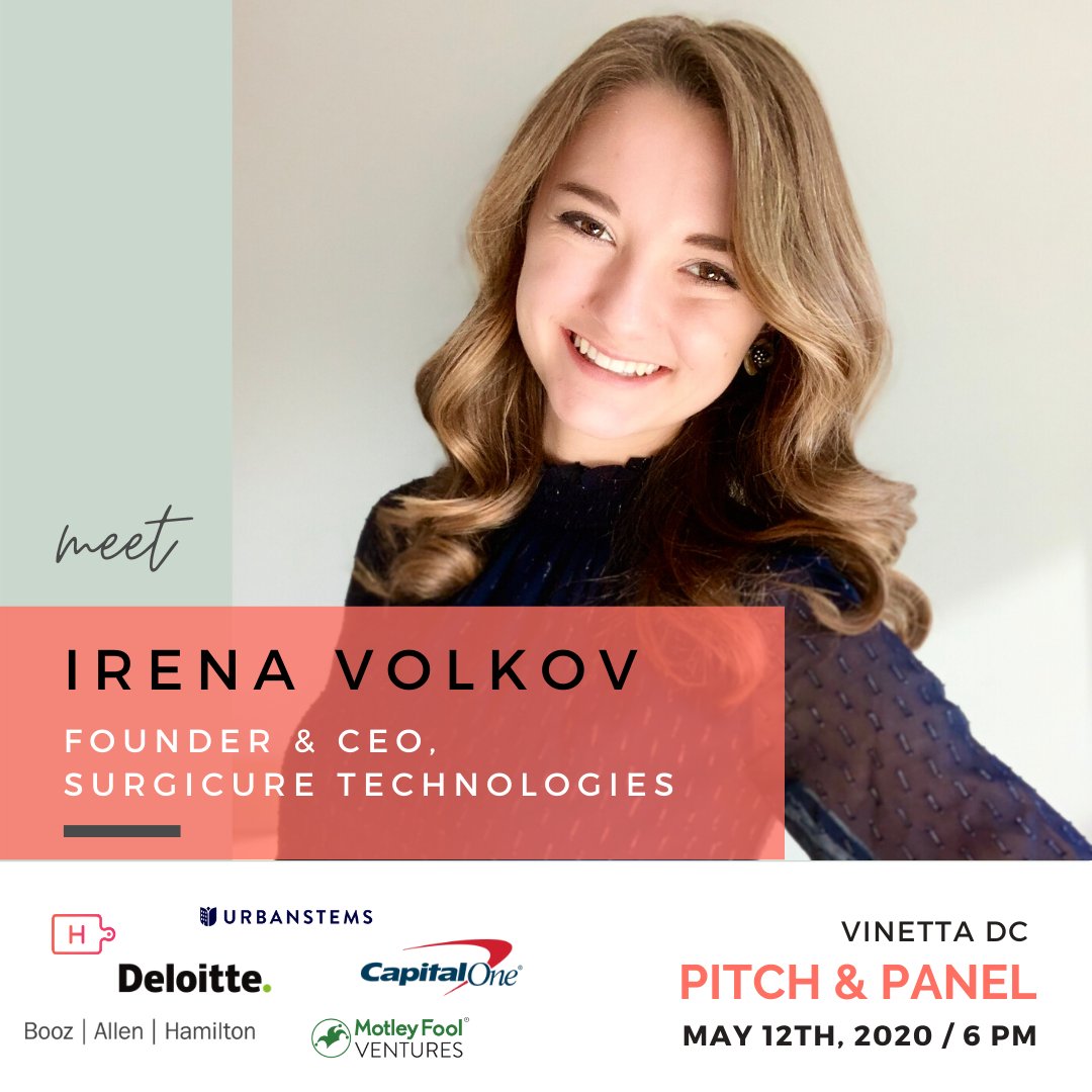 SurgicureTech's tweet photo. 1/3 We invite you to attend the Vinetta Project Virtual Pitch and Panel Showcase on May 12th to see our CEO Irena Volkov pitch the new ideas fueling Surgicure @vinettaproject's first virtual semi-final on May 12th! Watch 4 incredible female founders pitch to our wonderful panel. https://t.co/rEZhXmLP0v