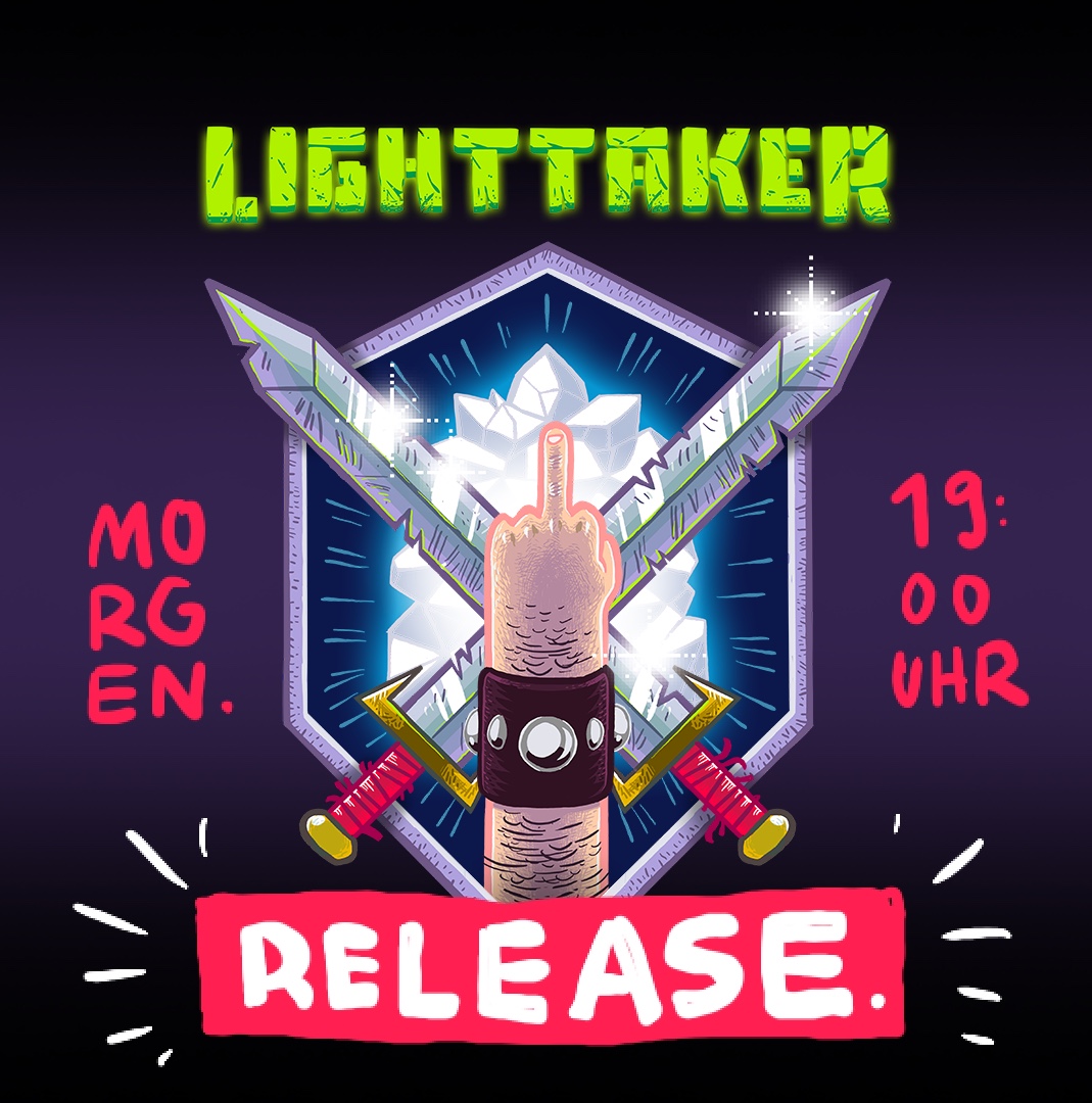 LightTakerGame's tweet image. Endlich, nach 325 Biers, 143 Pizzen und 5 Jahren Arbeit, releasen wir MORGEN unser erstes game.

Ab 19:00 via twitch.tv/computerspiele…
Seid dabei, wenn wir anstoßen und Lighttaker auf die unerbittliche Welt der Indiegames loslassen!

Prost!
#computerspielenacht #Leipzig  #gamedev