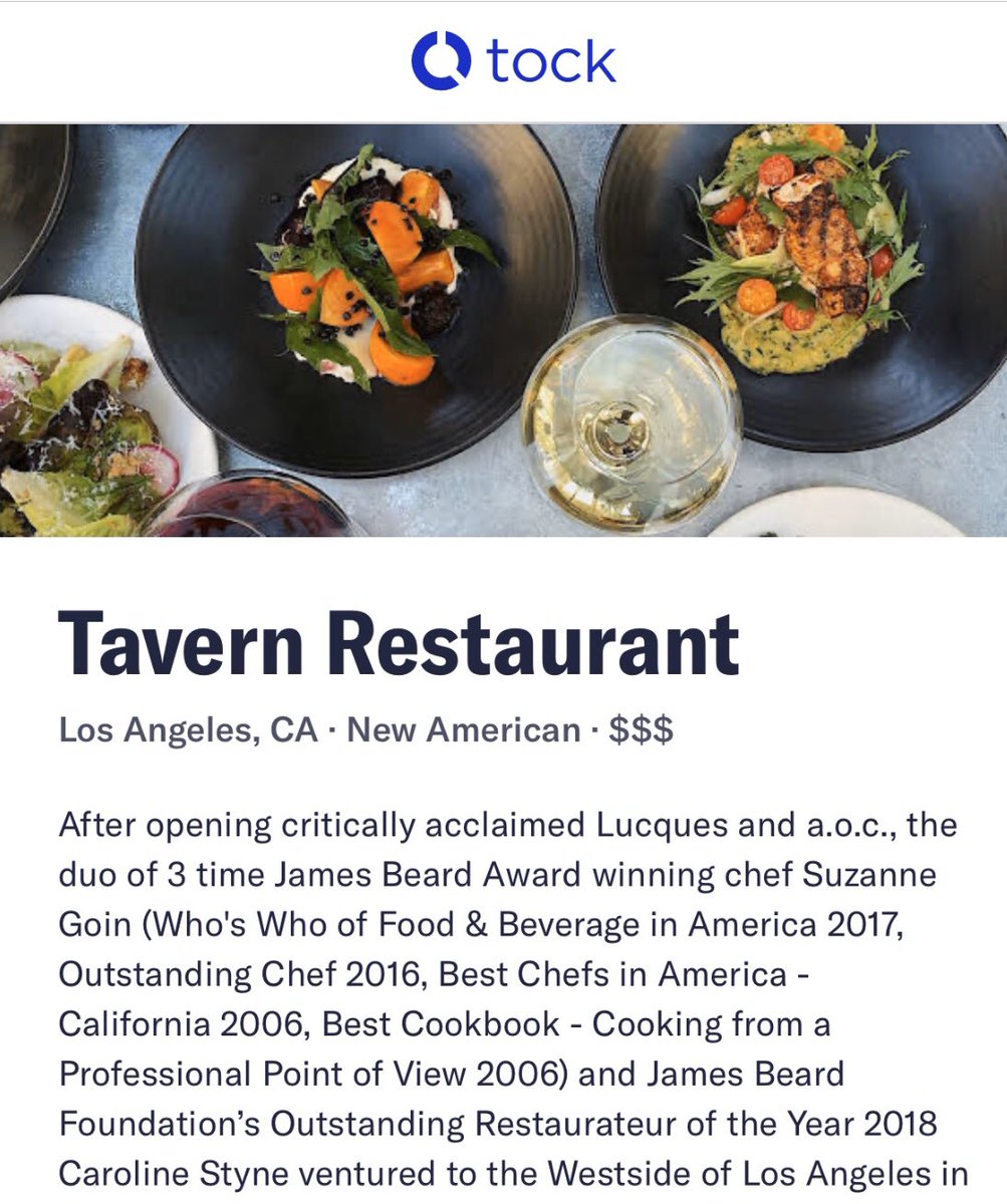 <a href="/TavernLa/">TavernLA</a> by <a href="/SuzanneGoin/">Suzanne Goin</a> &amp; <a href="/carolinestyne/">Caroline Styne</a> is open for pick up and delivery this #MothersDay weekend on <a href="/tock/">Tock</a>.