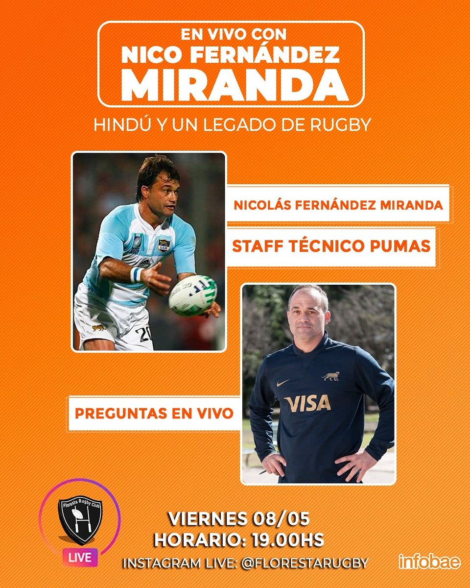 Hoy 19hs no te pierdas esta nueva charla en vivo por #instagram ! Esta vez con @nicolasfm72 🏉
.
.
.
.
#FlorestaRugbyClub #live #online #floresta #rugby #infobae #pumas #rugbyargentino #rugbyclub #envivo #NicolásFernándezMiranda