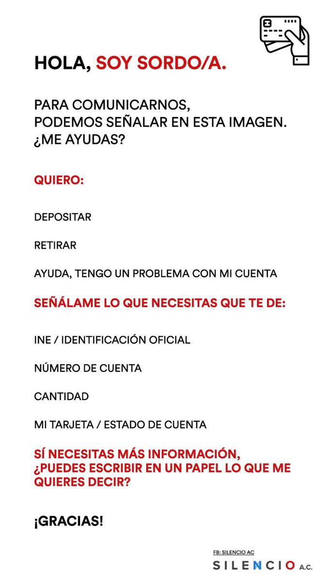 mariawawa's tweet photo. Durante la contingencia sanitaria, el uso de tapabocas dificulta la comunicación para nosotros #sordos o hipoacúsicos pues no podemos leer los labios. Hice estos formatos para facilitarnos las visitas a bancos, tiendas y supermercados. ¿Me ayudas a compartir @Radiohen? https://t.co/V1xT6jRSsK