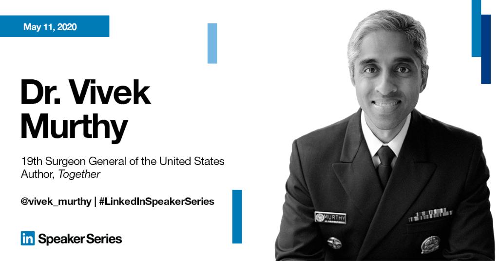LinkedIn's tweet photo. Explore the importance of human connection, the hidden impact of loneliness on our health, and the social power of community. Join us for a live discussion with the 19th Surgeon General of the US and author @vivek_murthy: https://t.co/8Wij6GcSE4 #LinkedInSpeakerSeries https://t.co/5tQKd2FDak
