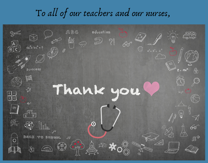 SharonBronson's tweet photo. For #NursesWeek and #TeacherAppreciationWeek, thank the teachers and nurses in your life and let them know how much they’re appreciated. https://t.co/fuvNWCJqTa