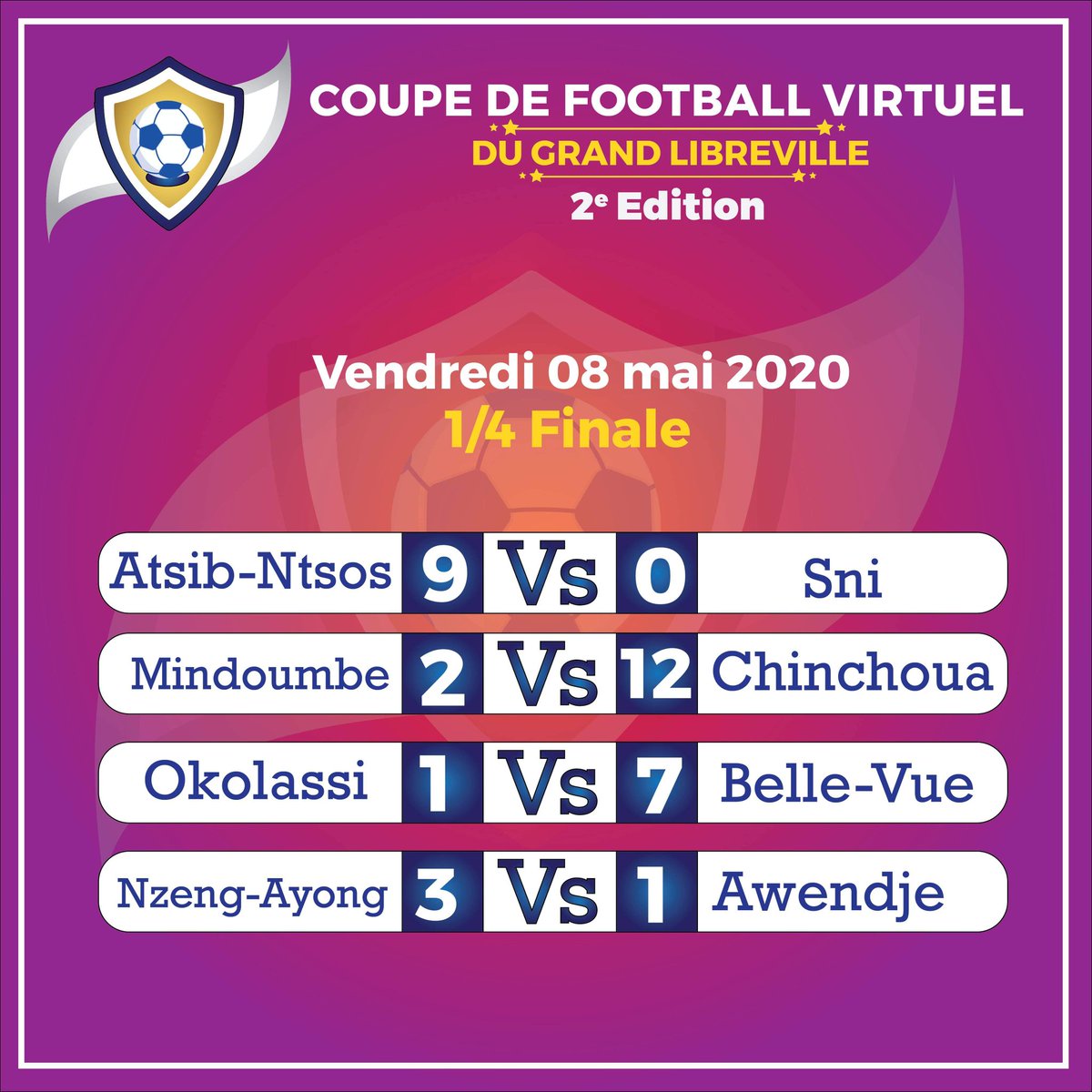 Atsib-Ntsos, Chinchoua, Belle-Vue et Nzeng-Ayong en demi-finale. Bravo